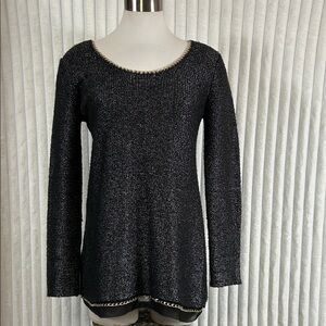 Soft Surroundings black metallic knit chain trim wool blend tunic sweater. S